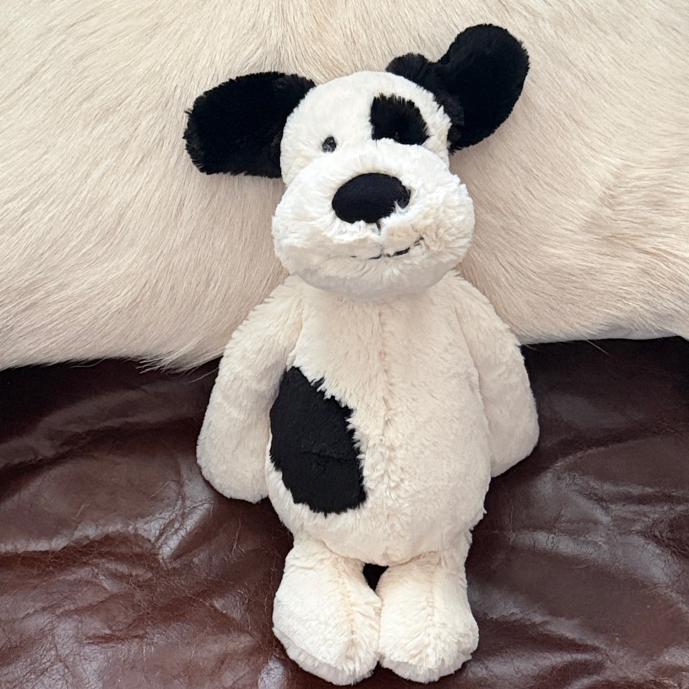 Official Jellycat Bashful Black & Cream Puppy Toy Medium Size